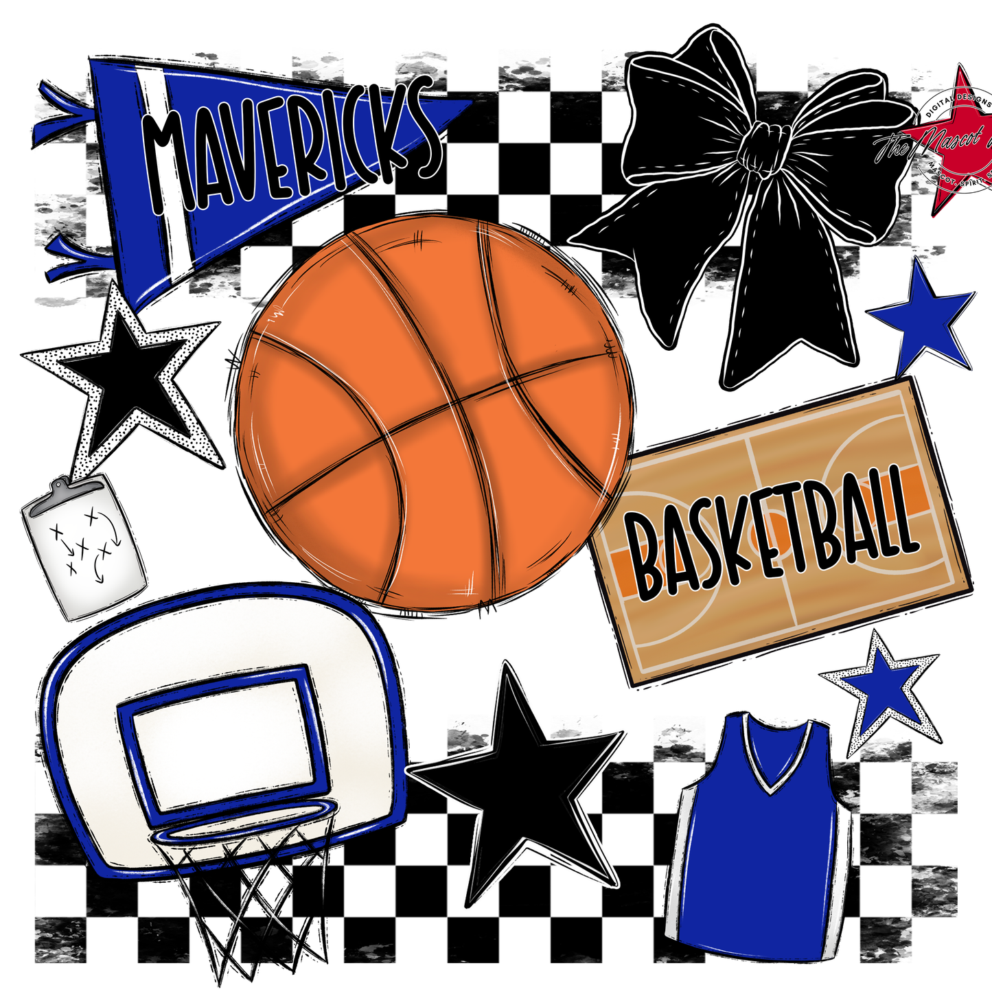 Mavericks Checkers Basketball Spirit Design-Royal Blue