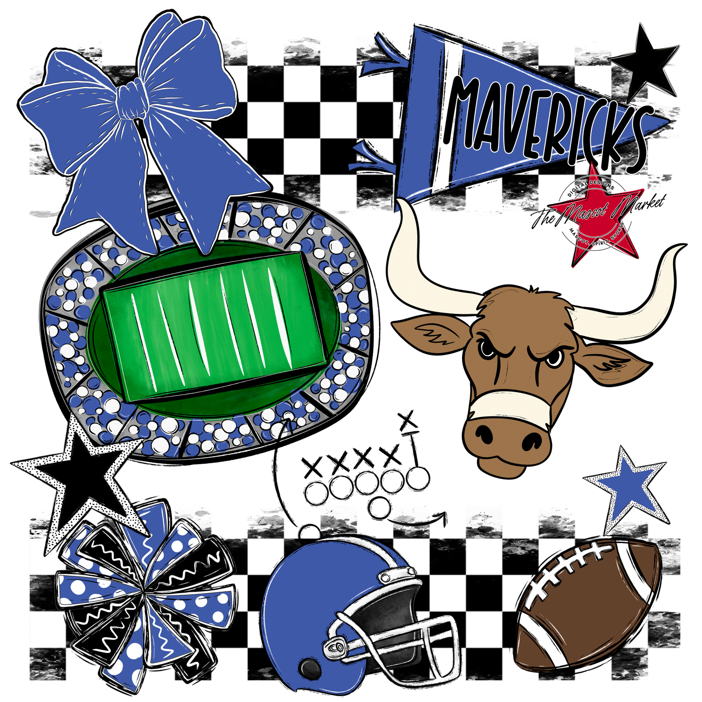 Mavericks Checkers Mascot Spirit Design-Off Blue