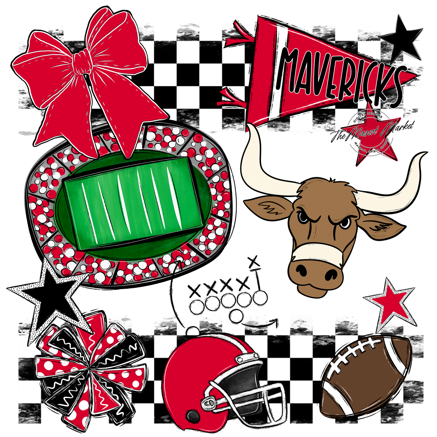 Mavericks Checkers Mascot Spirit Design-Red