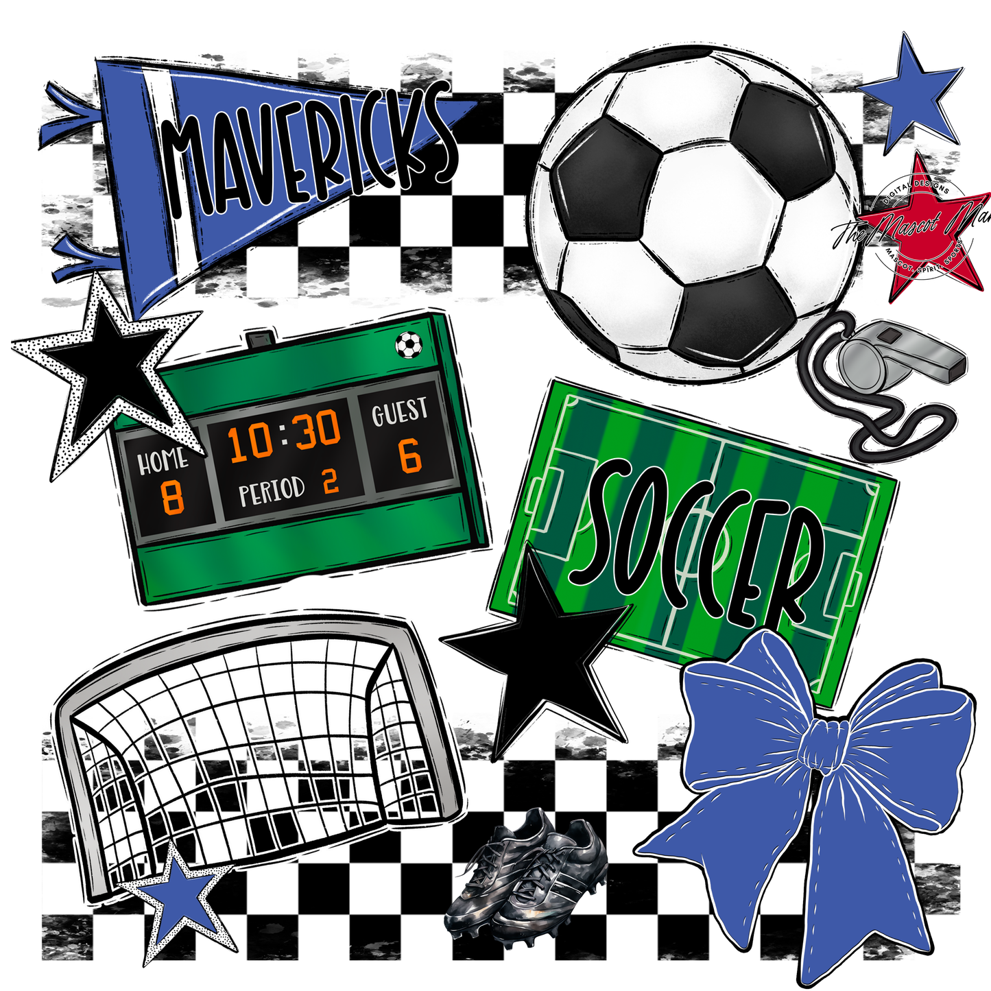Mavericks Checkers Soccer Spirit Design-Off Blue
