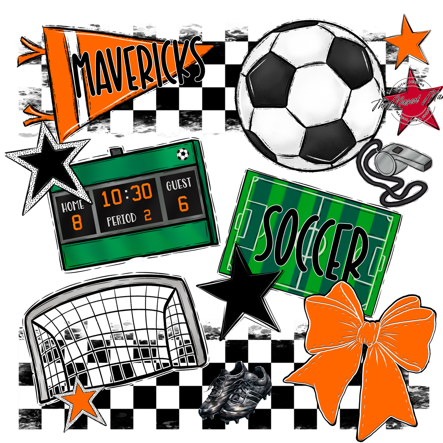 Mavericks Checkers Soccer Spirit Design-Orange