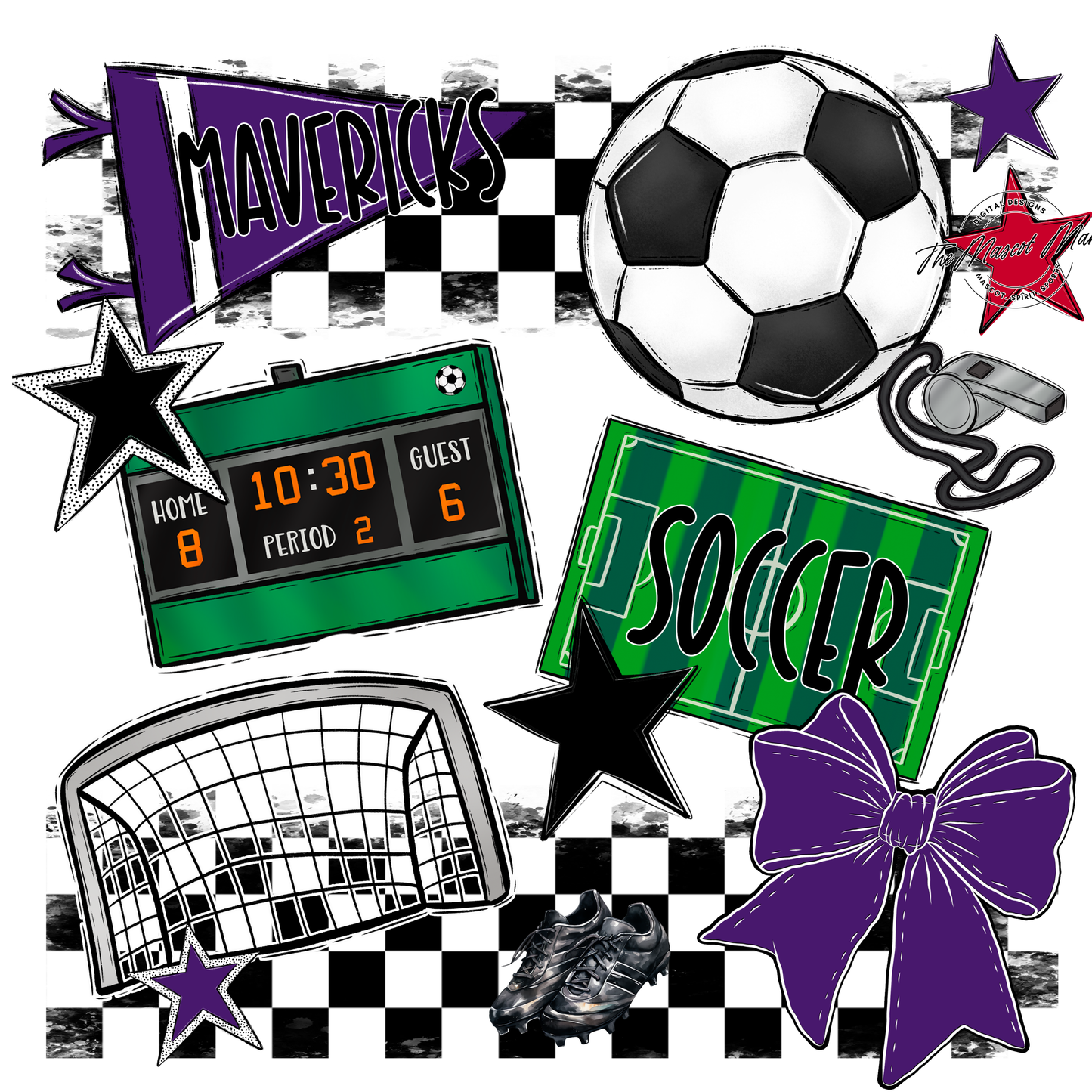 Mavericks Checkers Soccer Spirit Design-Purple