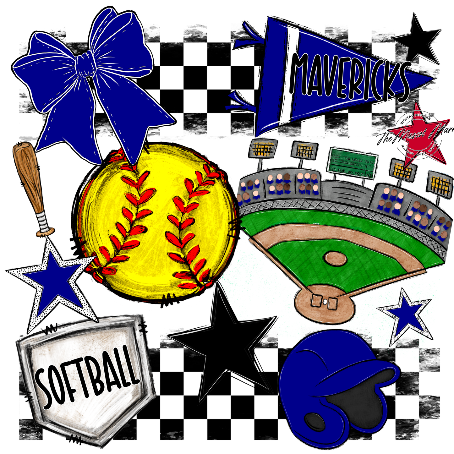 Mavericks Checkers Softball Spirit Design-Blue