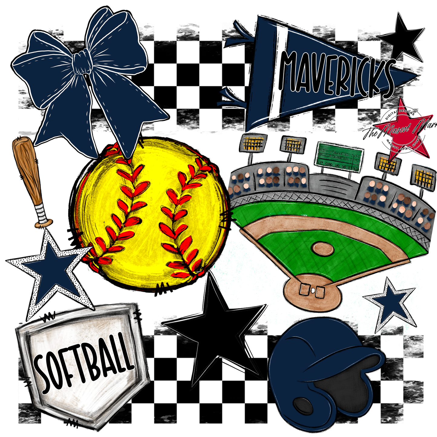 Mavericks Checkers Softball Spirit Design-Navy