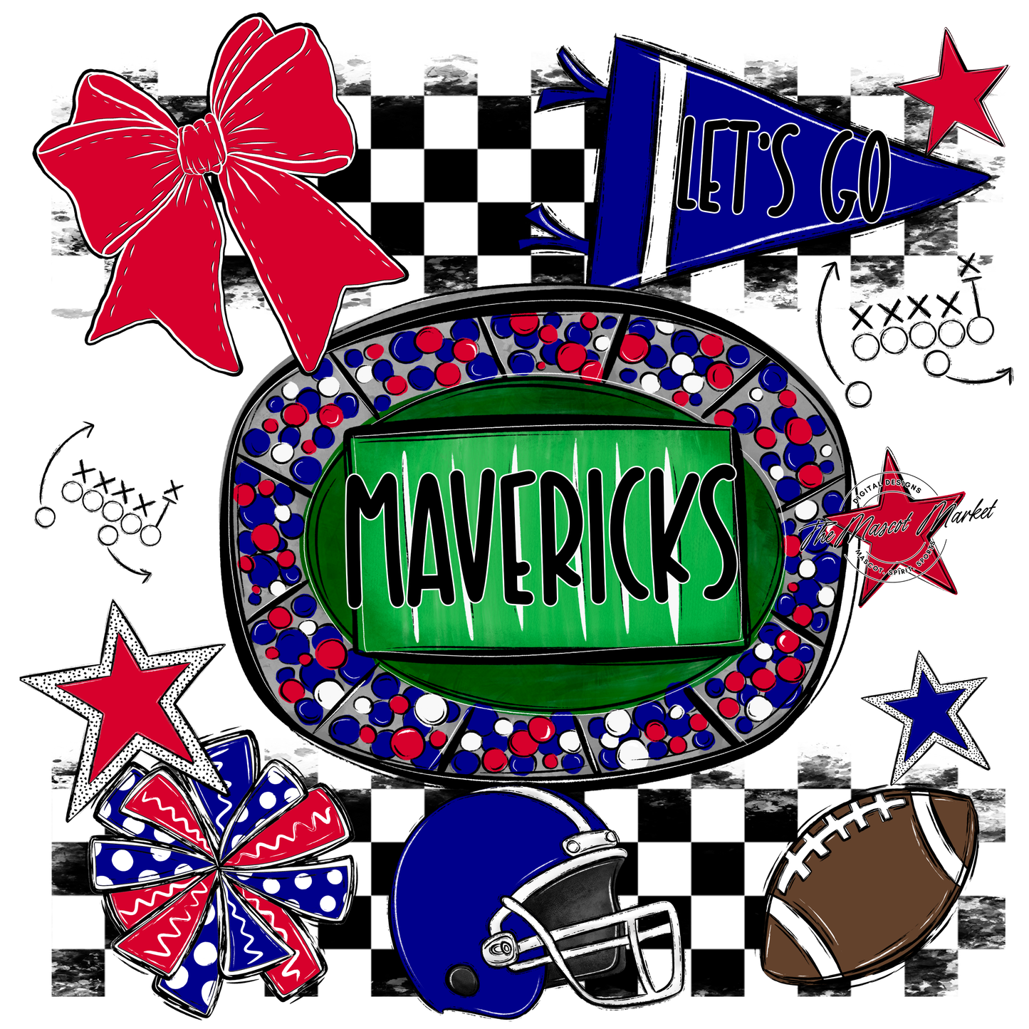 Mavericks Checkers Spirit Design-Blue-Red