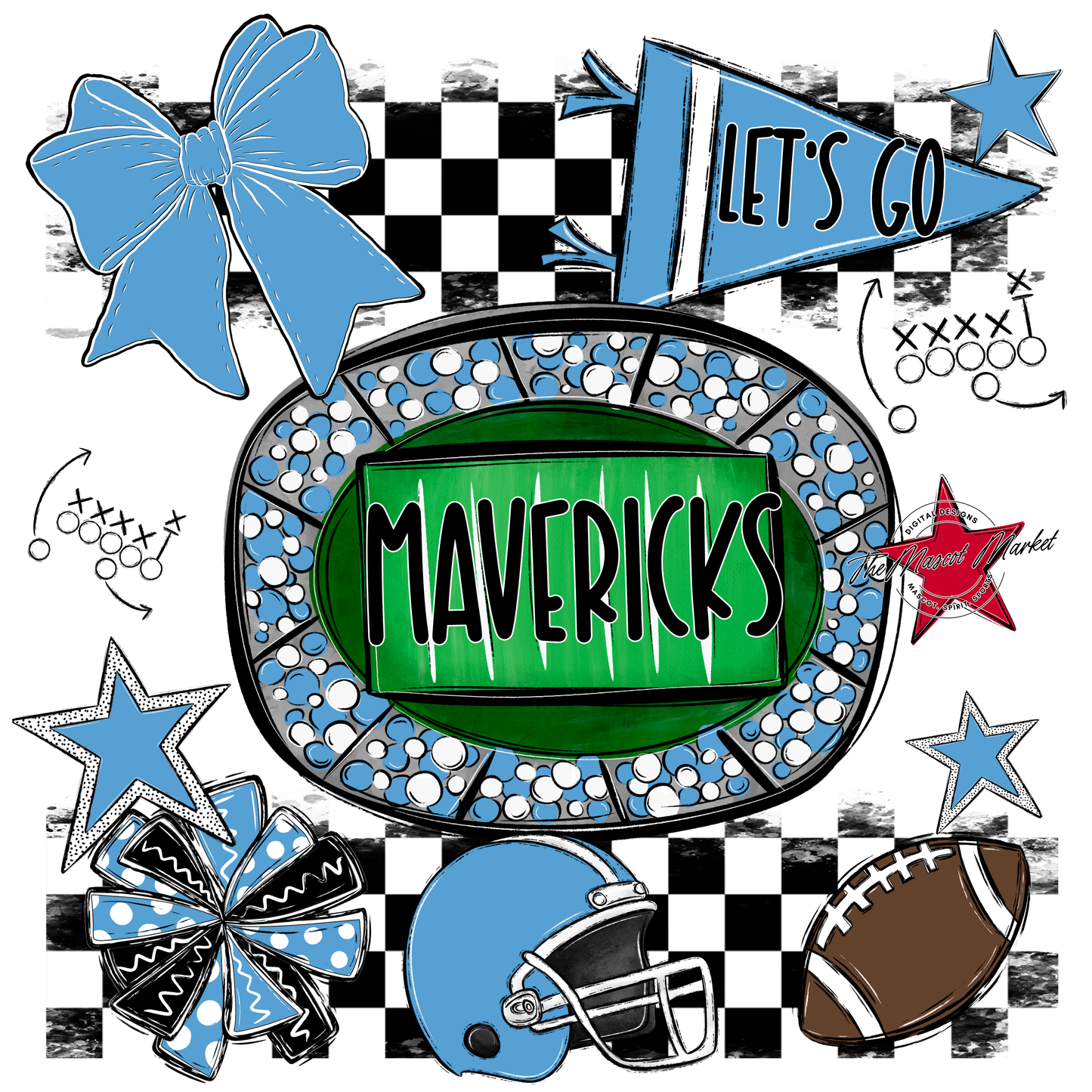 Mavericks Checkers Spirit Design-Carolina Blue