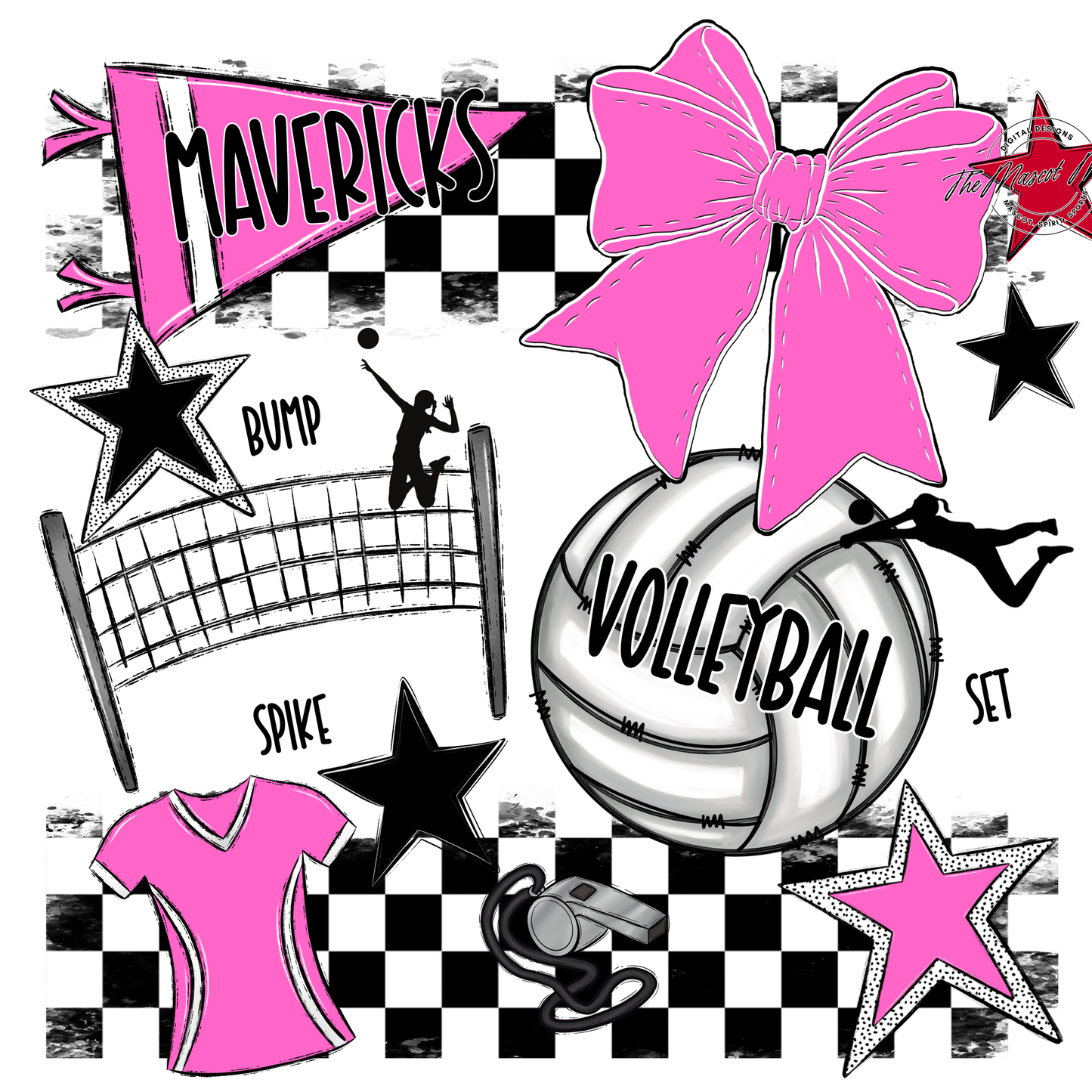 Mavericks Checkers Volleyball Spirit Design-Baby Pink
