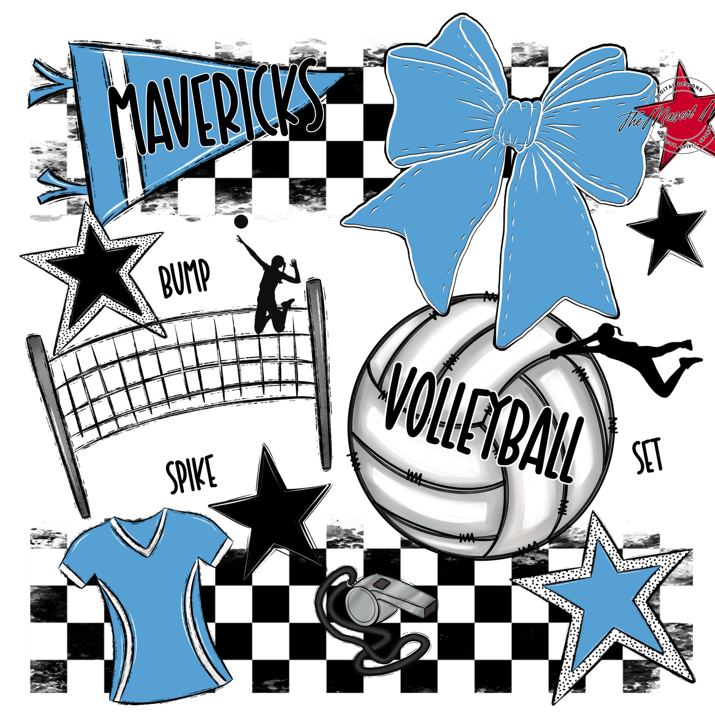 Mavericks Checkers Volleyball Spirit Design-Carolina Blue
