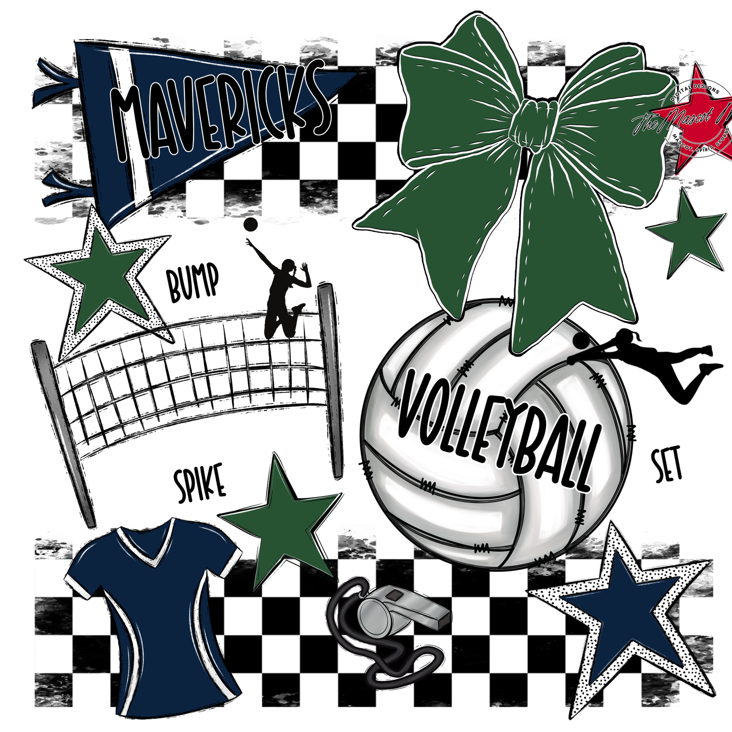 Mavericks Checkers Volleyball Spirit Design-Navy-Green