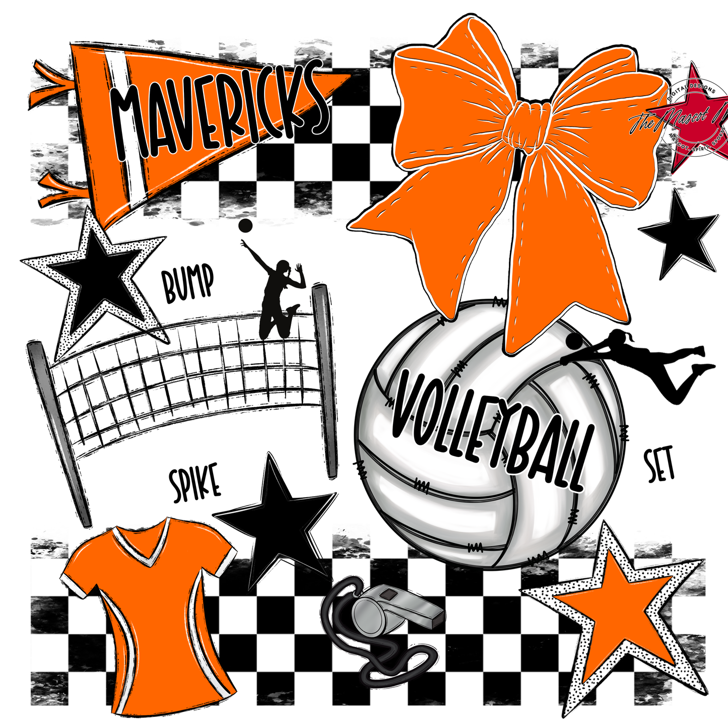 Mavericks Checkers Volleyball Spirit Design-Orange