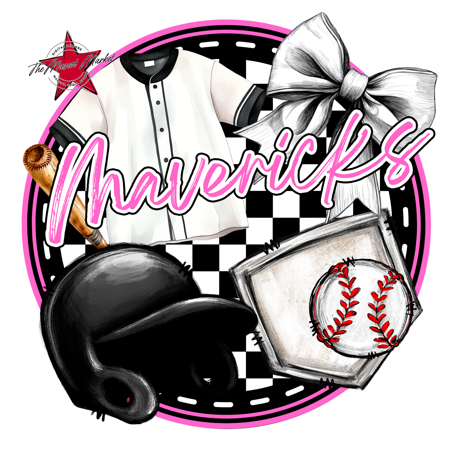 Mavericks Circle Baseball Design-Baby Pink