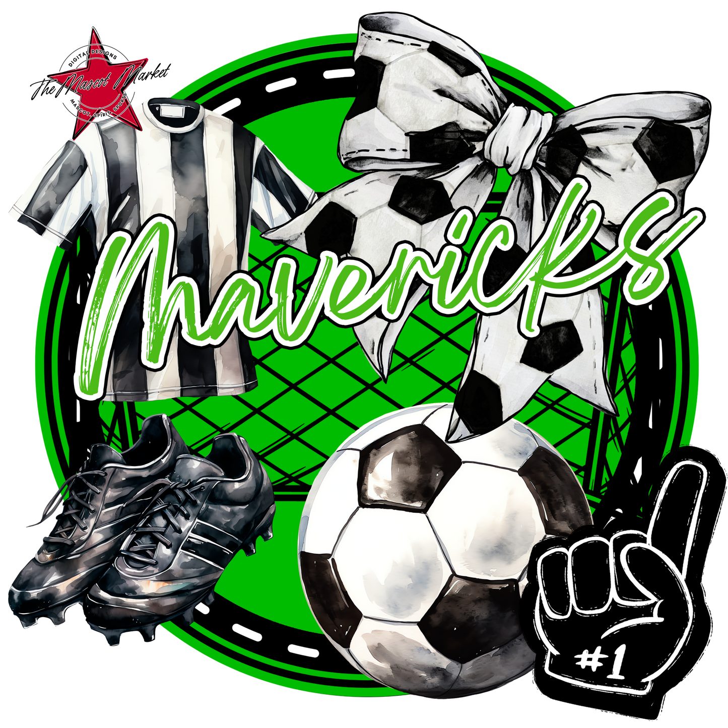 Mavericks Circle Soccer Design-Bright Green