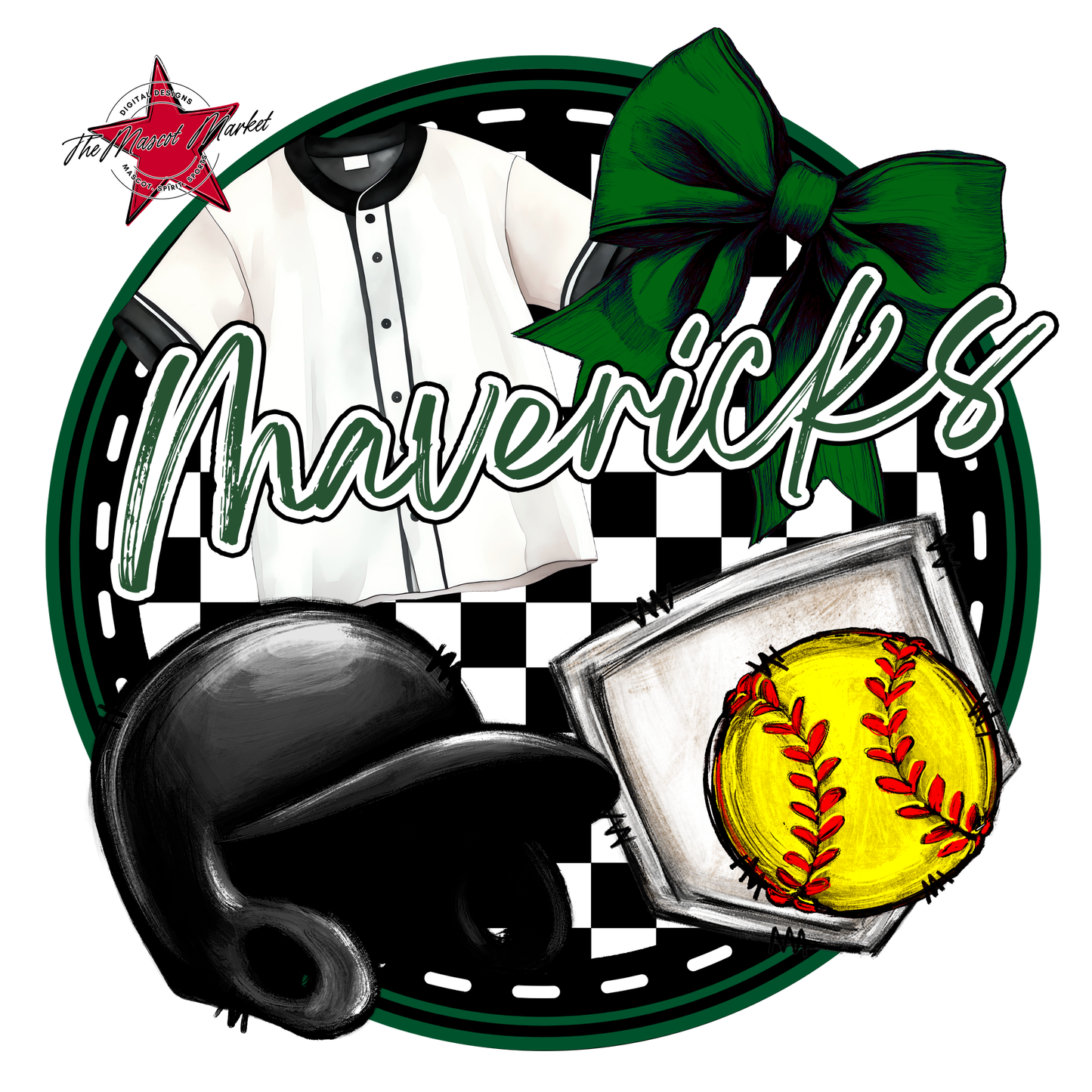 Mavericks Circle Softball Design-Green