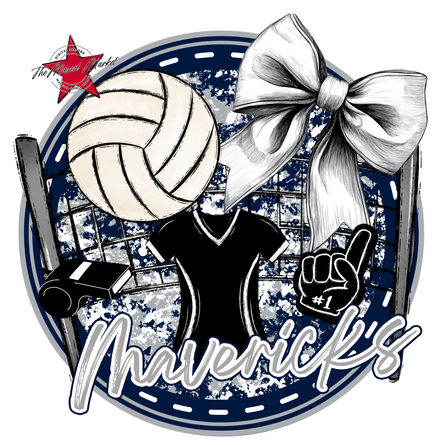 Mavericks Circle Volleyball Design-Navy-Grey