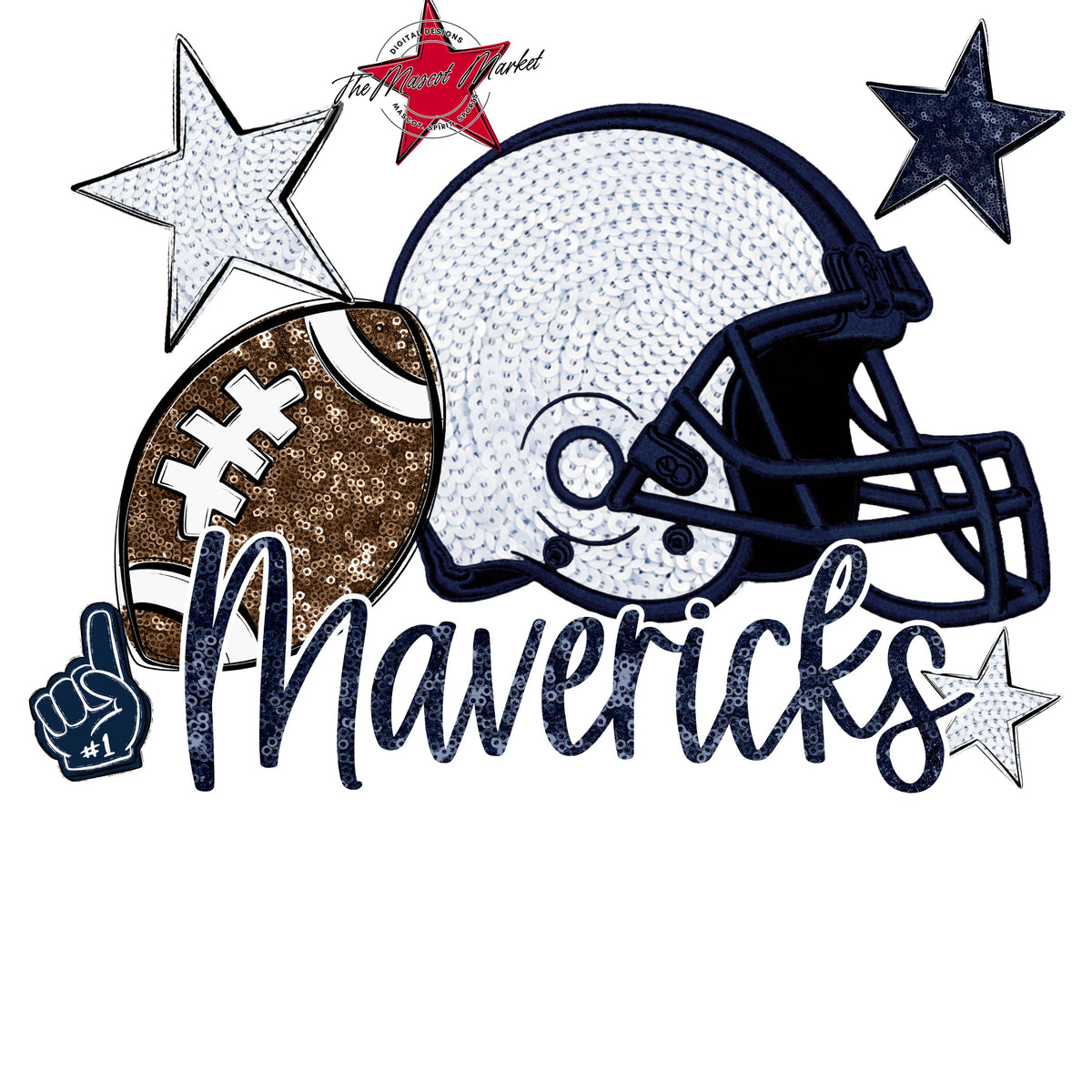 Mavericks Football Embroidered Sequins Design-Navy