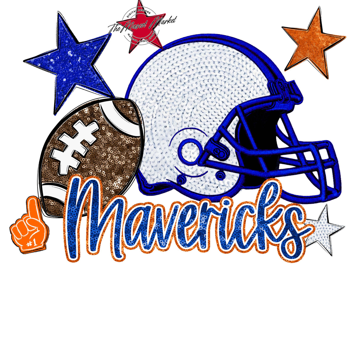 Mavericks Football Embroidered Sequins Design-Royal Blue & Orange