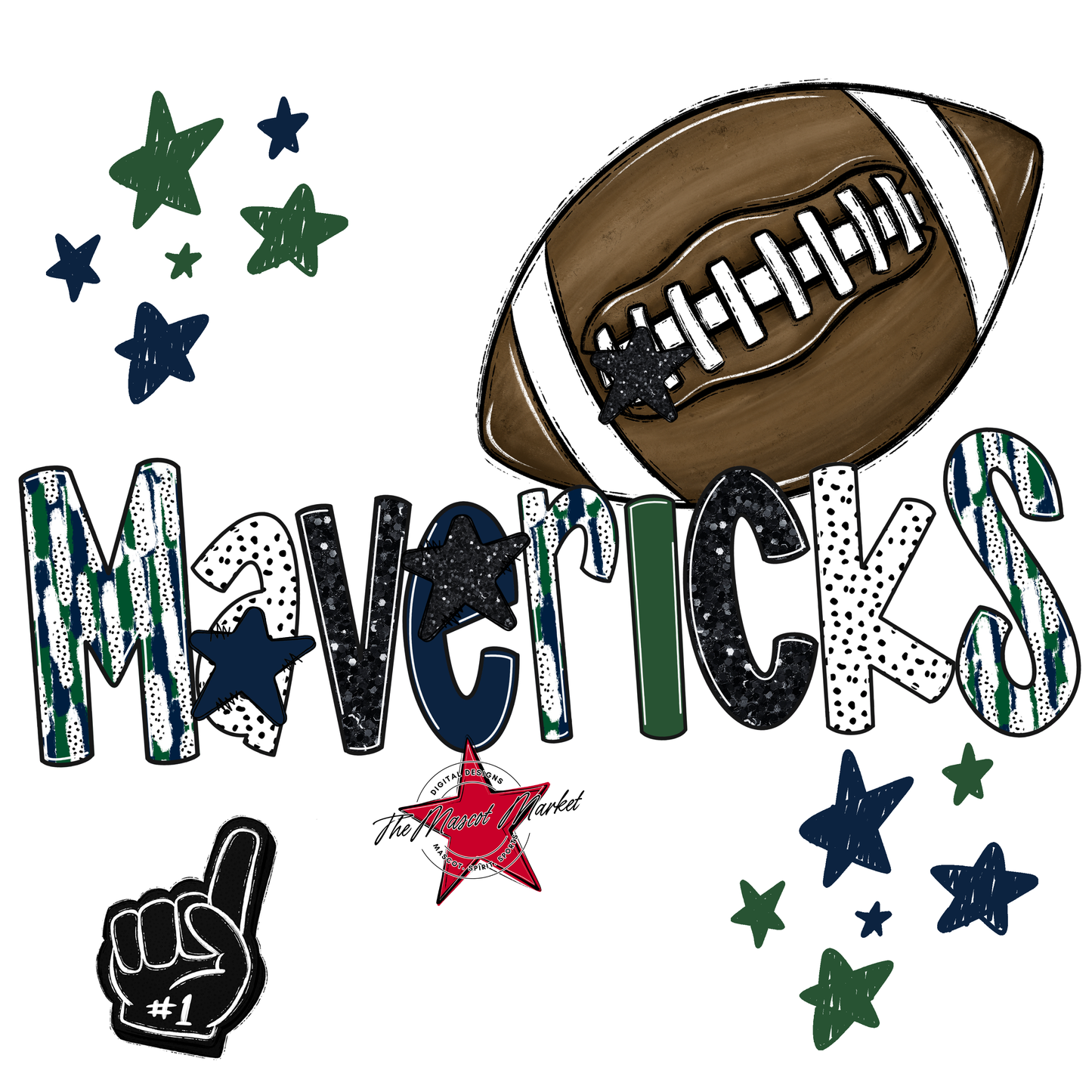 Mavericks Football Scrape-Navy-Green