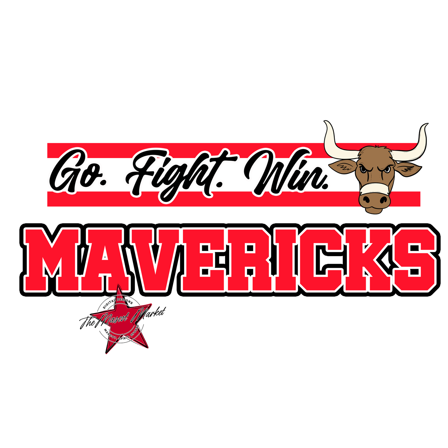 Mavericks Go Fight Win Mascot Lines-Bright Red