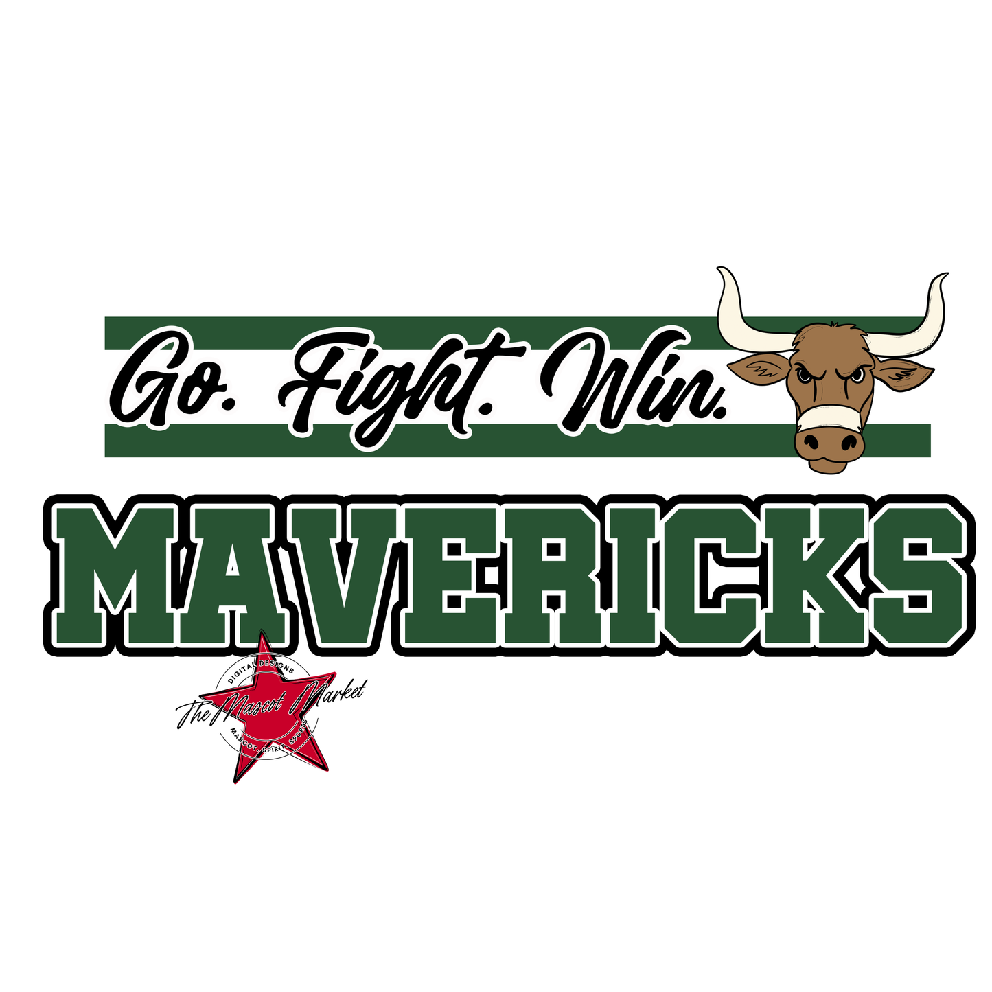 Mavericks Go Fight Win Mascot Lines-Green