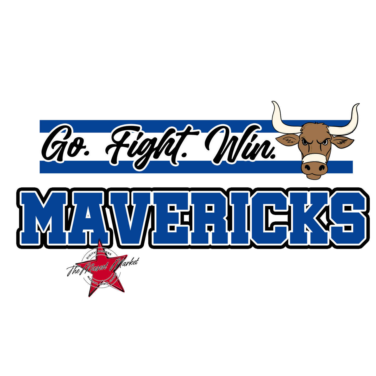 Mavericks Go Fight Win Mascot Lines-Off Blue