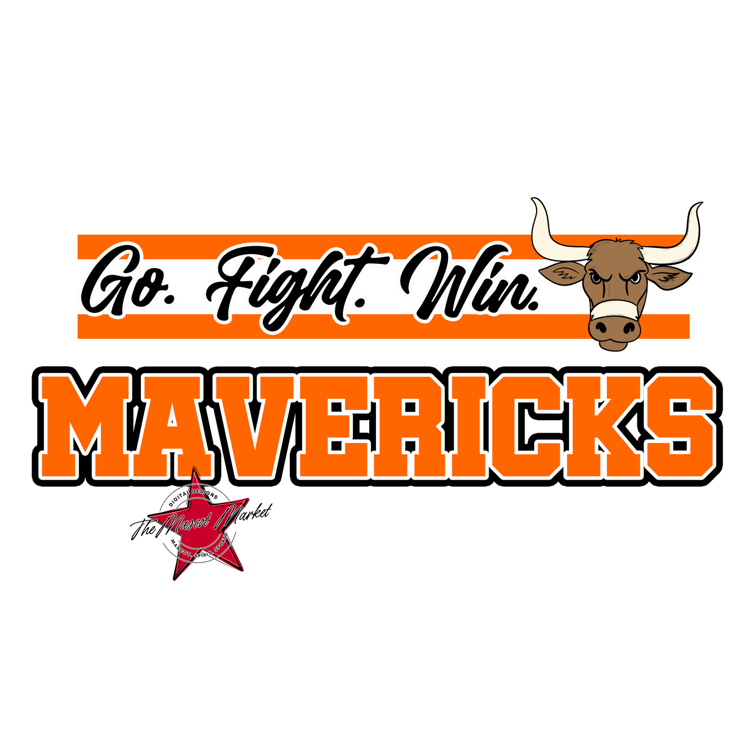 Mavericks Go Fight Win Mascot Lines-Orange
