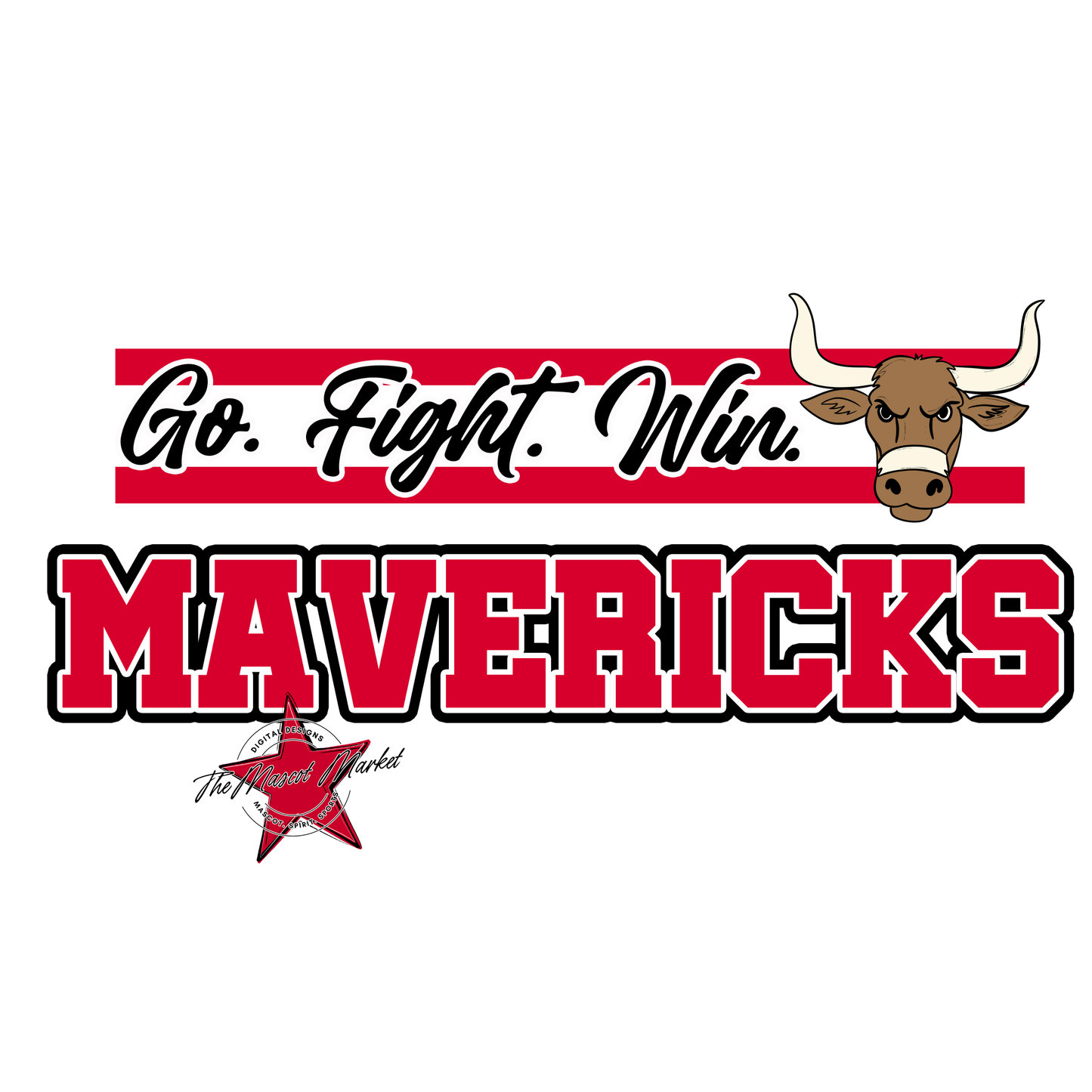 Mavericks Go Fight Win Mascot Lines-Red