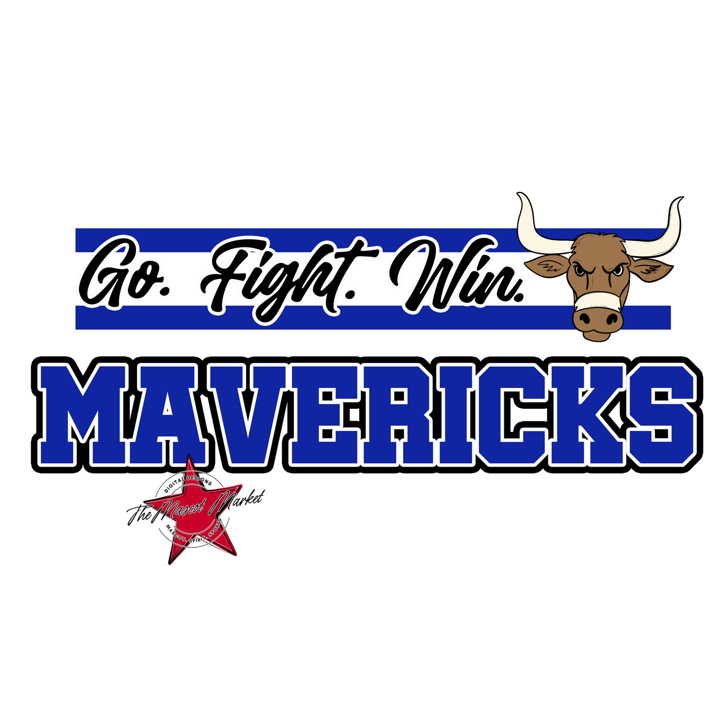Mavericks Go Fight Win Mascot Lines-Royal Blue