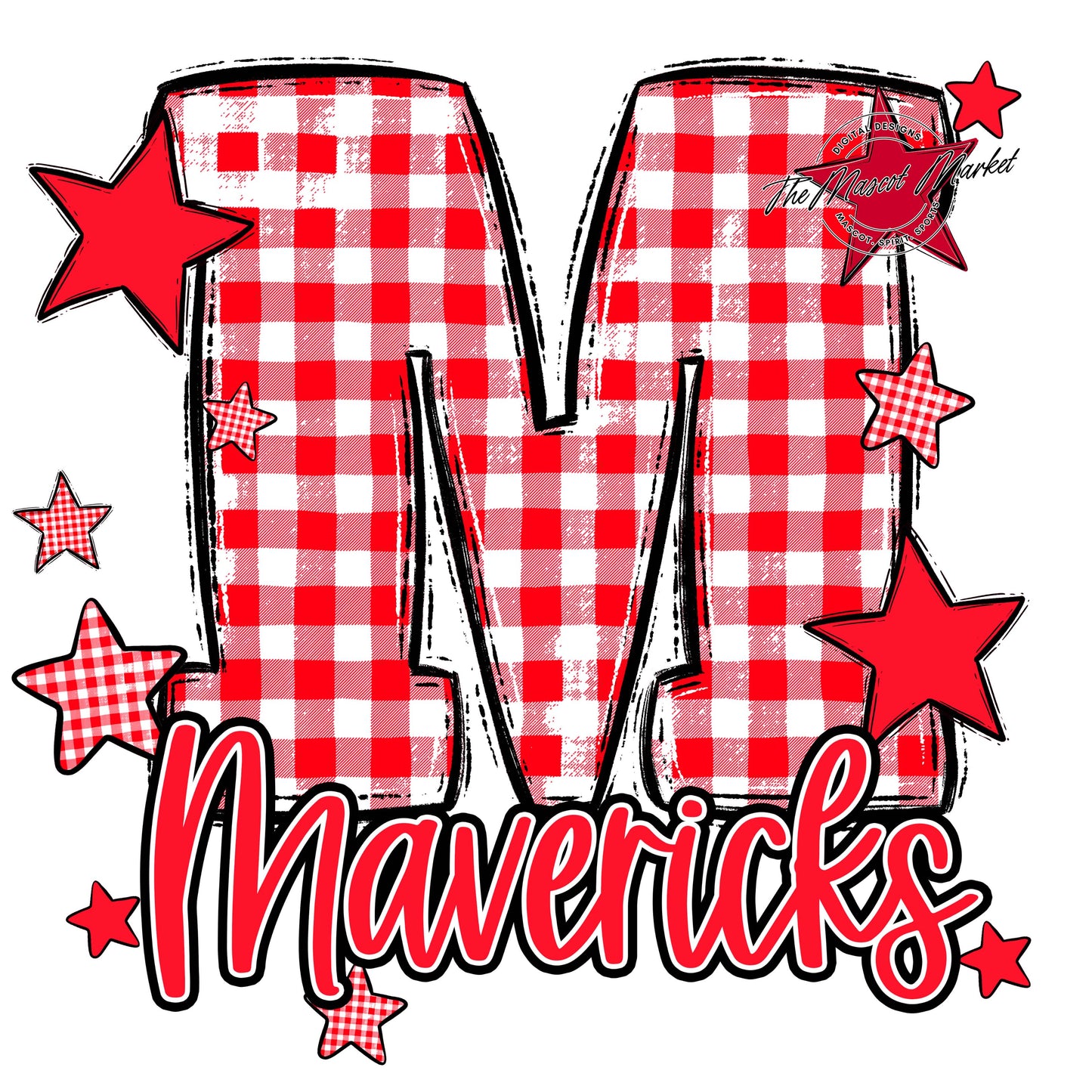 Mavericks Plaid Star Design-Bright Red