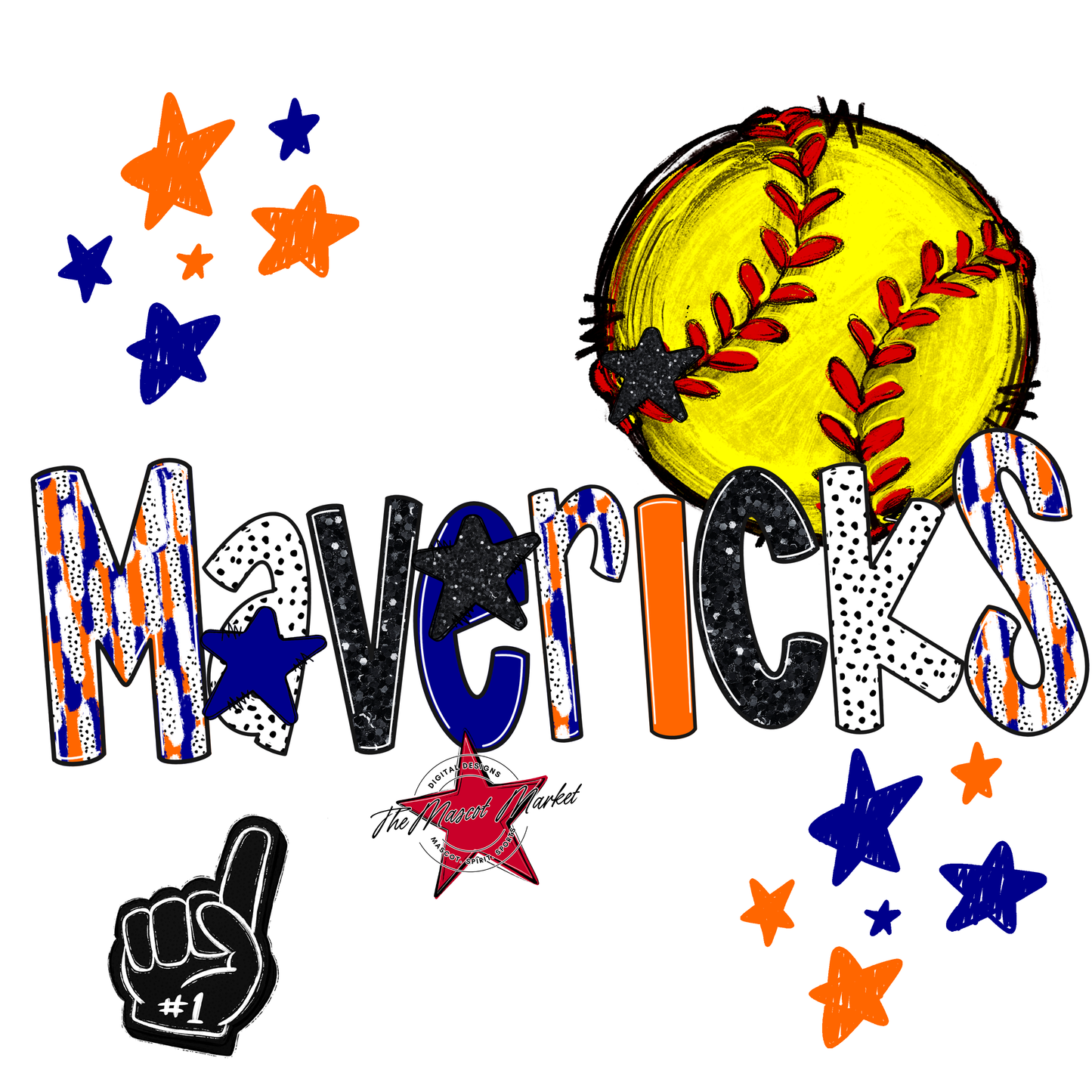 Mavericks Softball Scrape-Blue-Orange