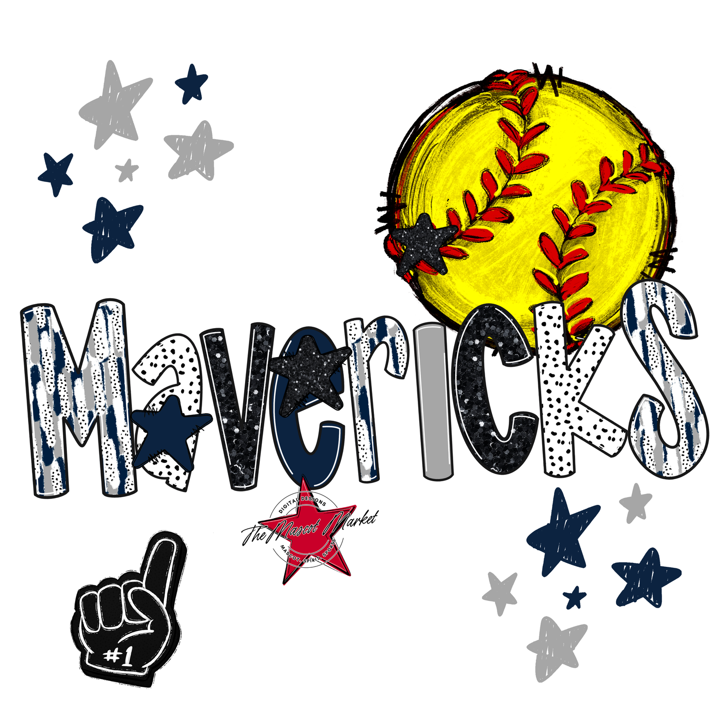 Mavericks Softball Scrape-Navy-Grey