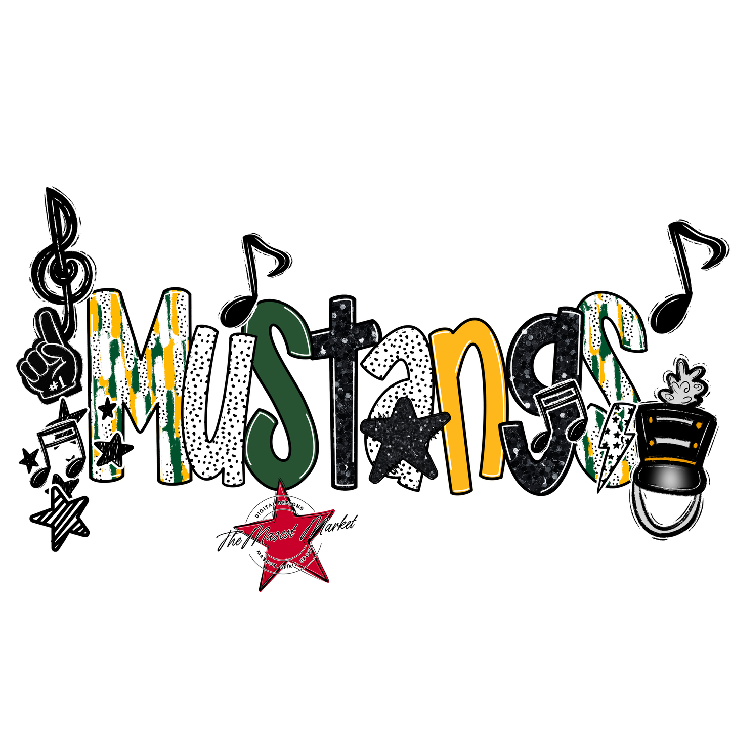 Mustangs Band Scrape-Green-Yellow