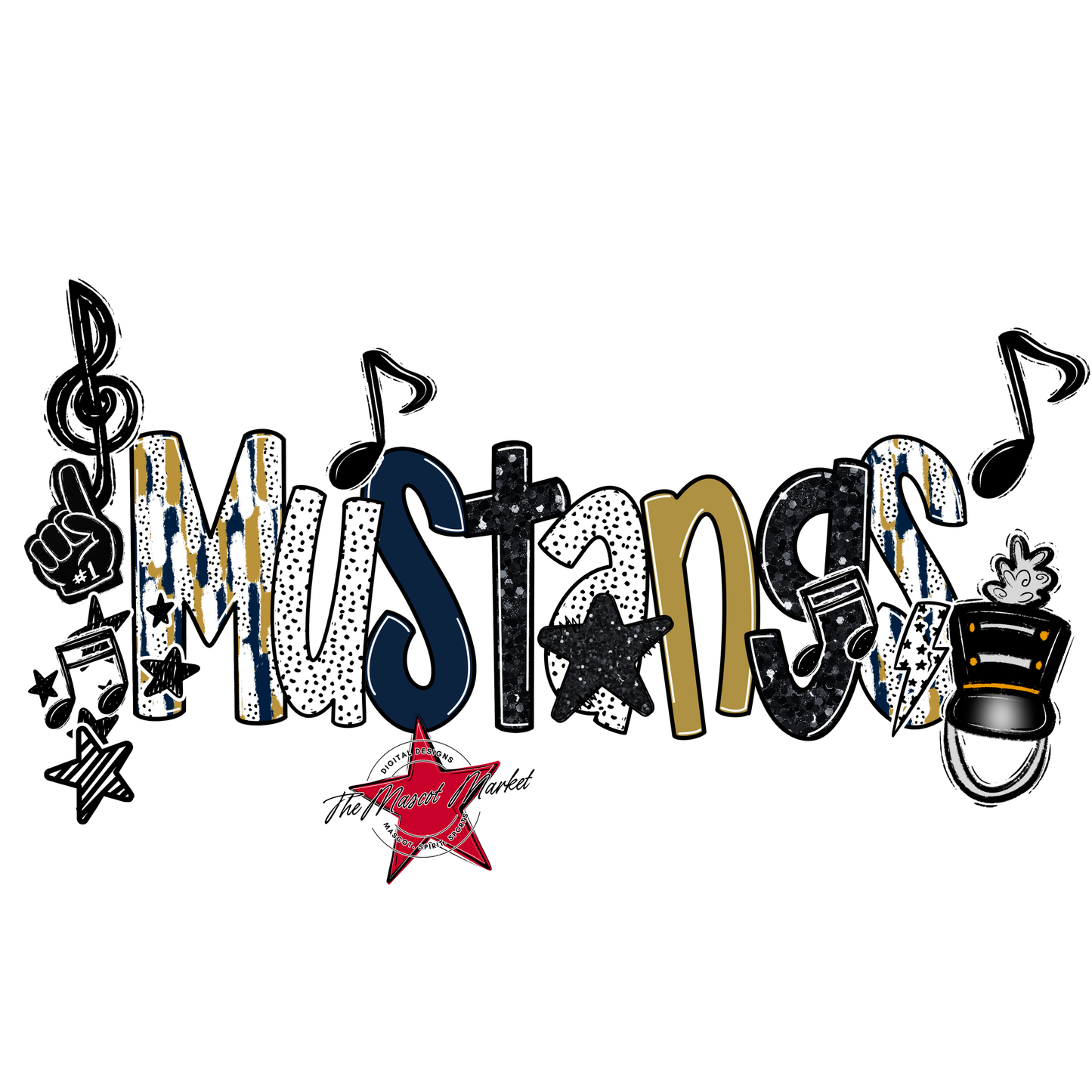 Mustangs Band Scrape-Navy-Gold