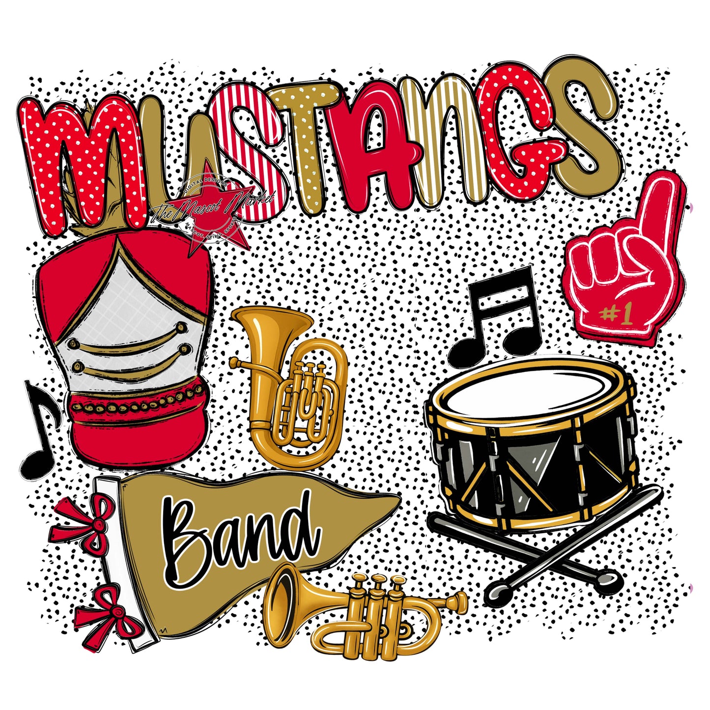 Mustangs Band Spirit-Red & Gold