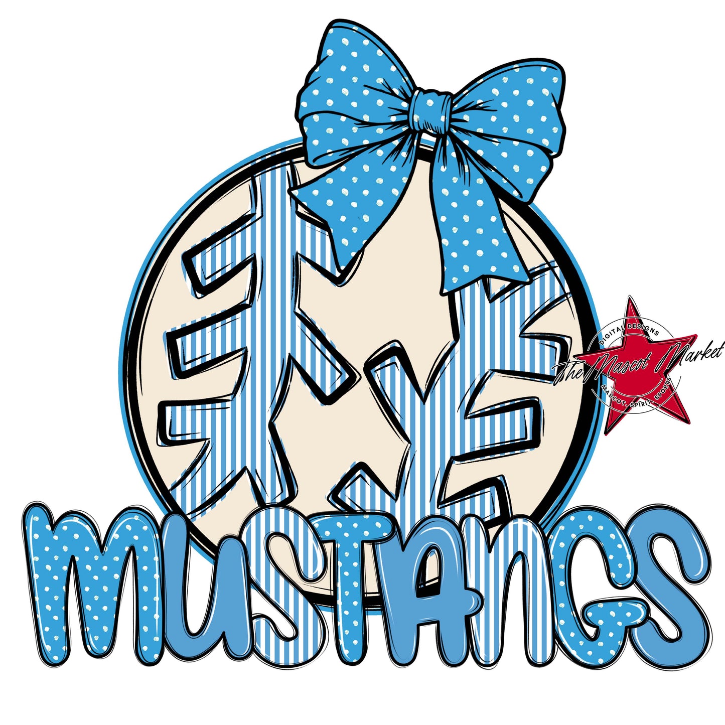 Mustangs Baseball-Softball Spirit Design-Carolina Blue