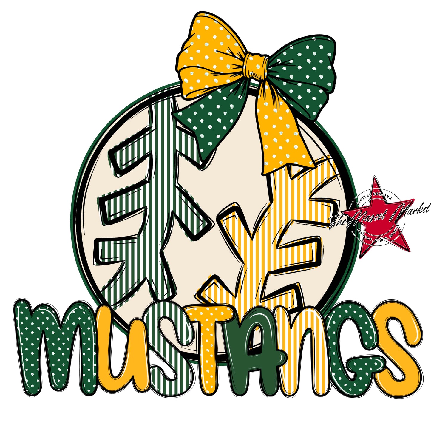 Mustangs Baseball-Softball Spirit Design-Green & Yellow