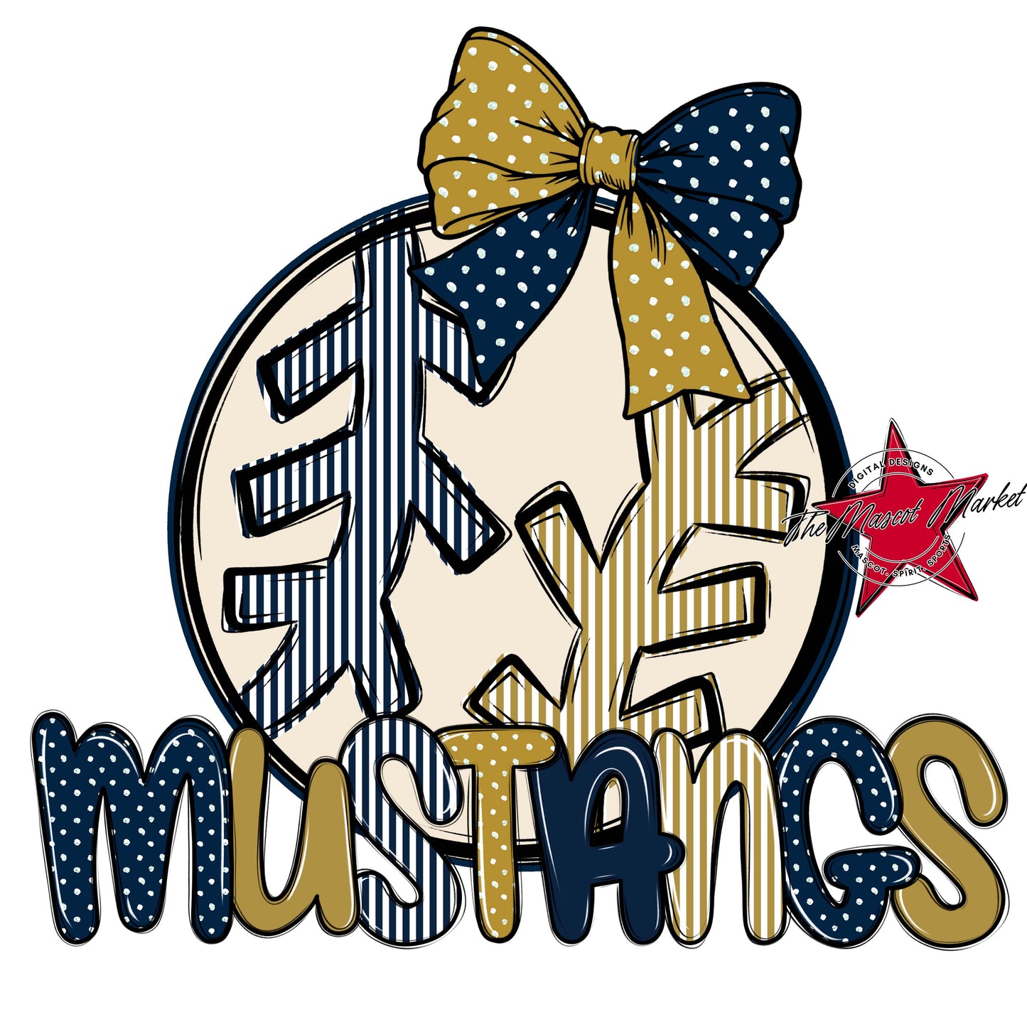 Mustangs Baseball-Softball Spirit Design-Navy & Gold