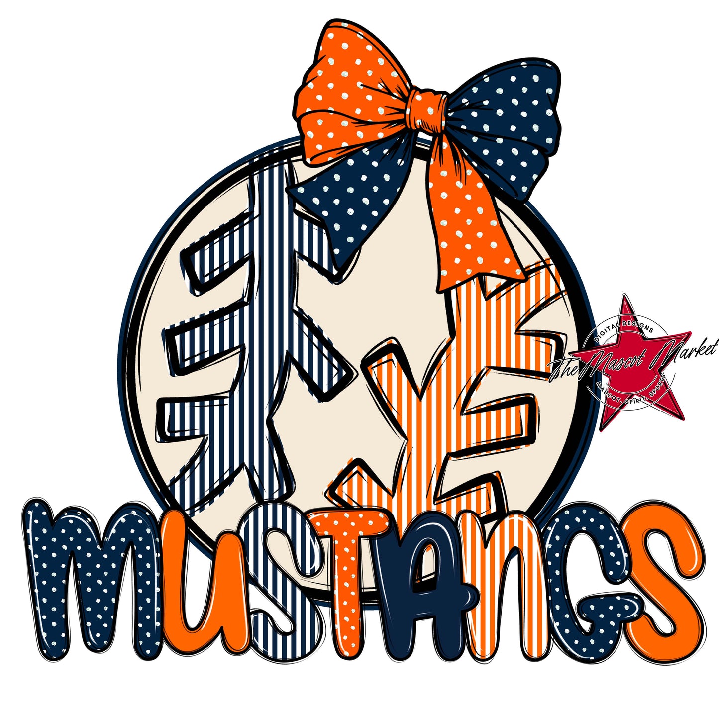 Mustangs Baseball-Softball Spirit Design-Navy & Orange