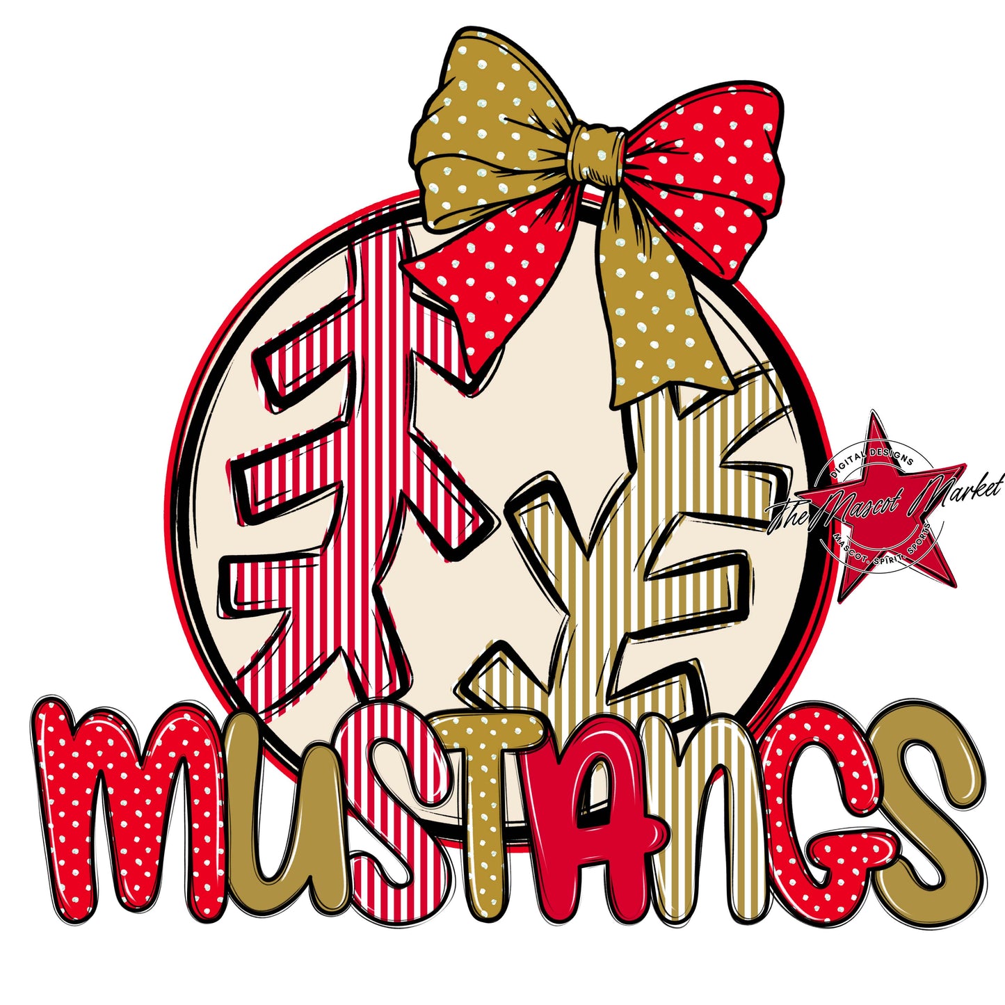 Mustangs Baseball-Softball Spirit Design-Red & Gold