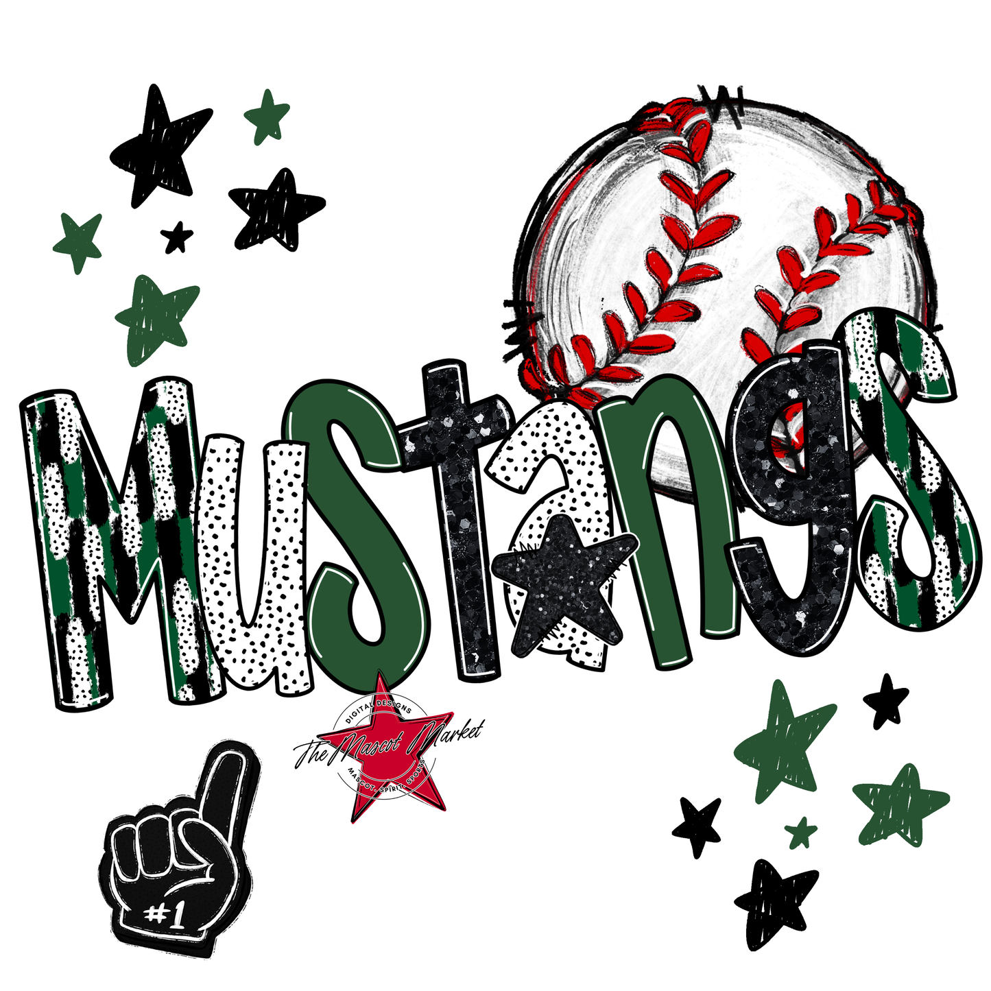 Mustangs Baseball Scrape-Green