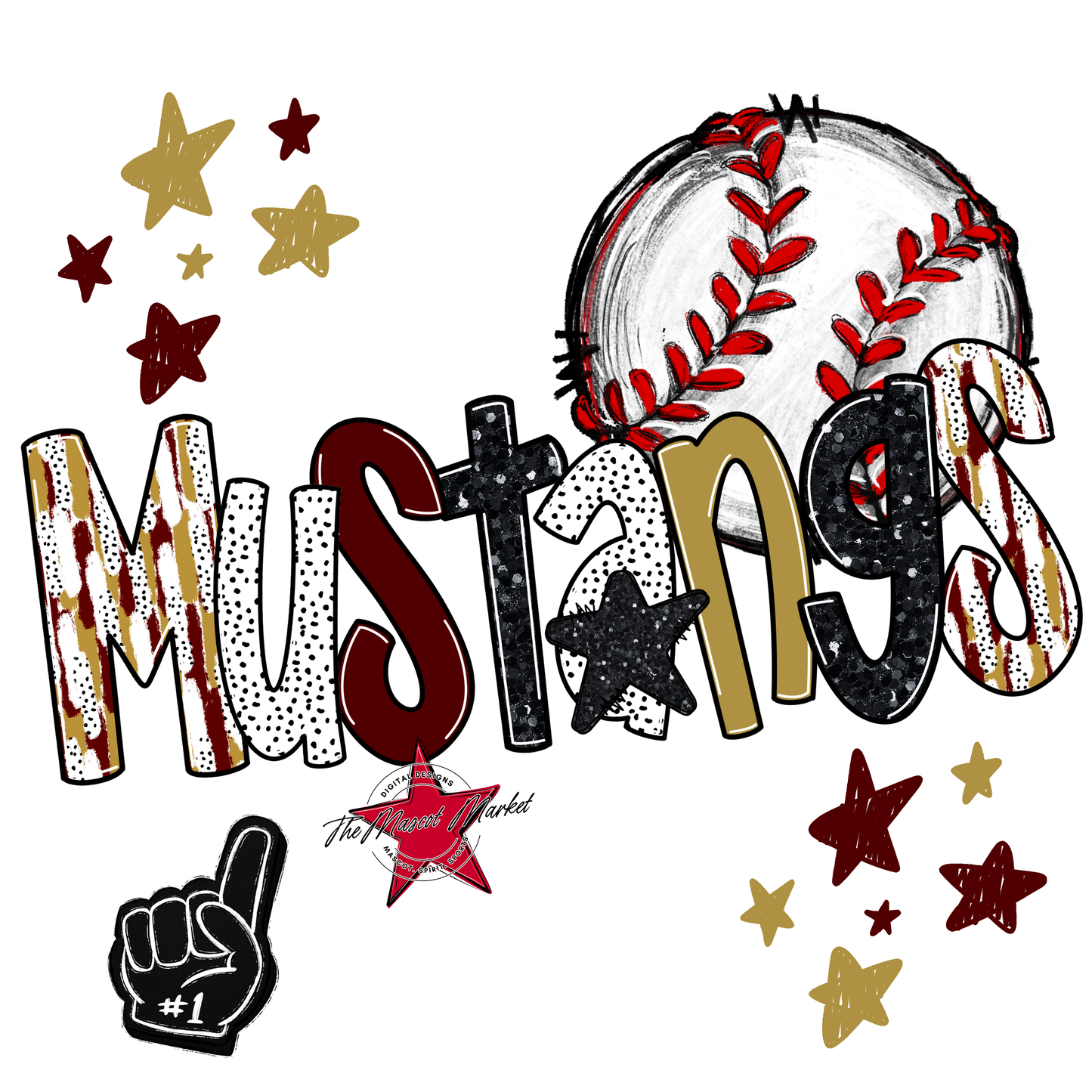 Mustangs Baseball Scrape-Maroon-Gold