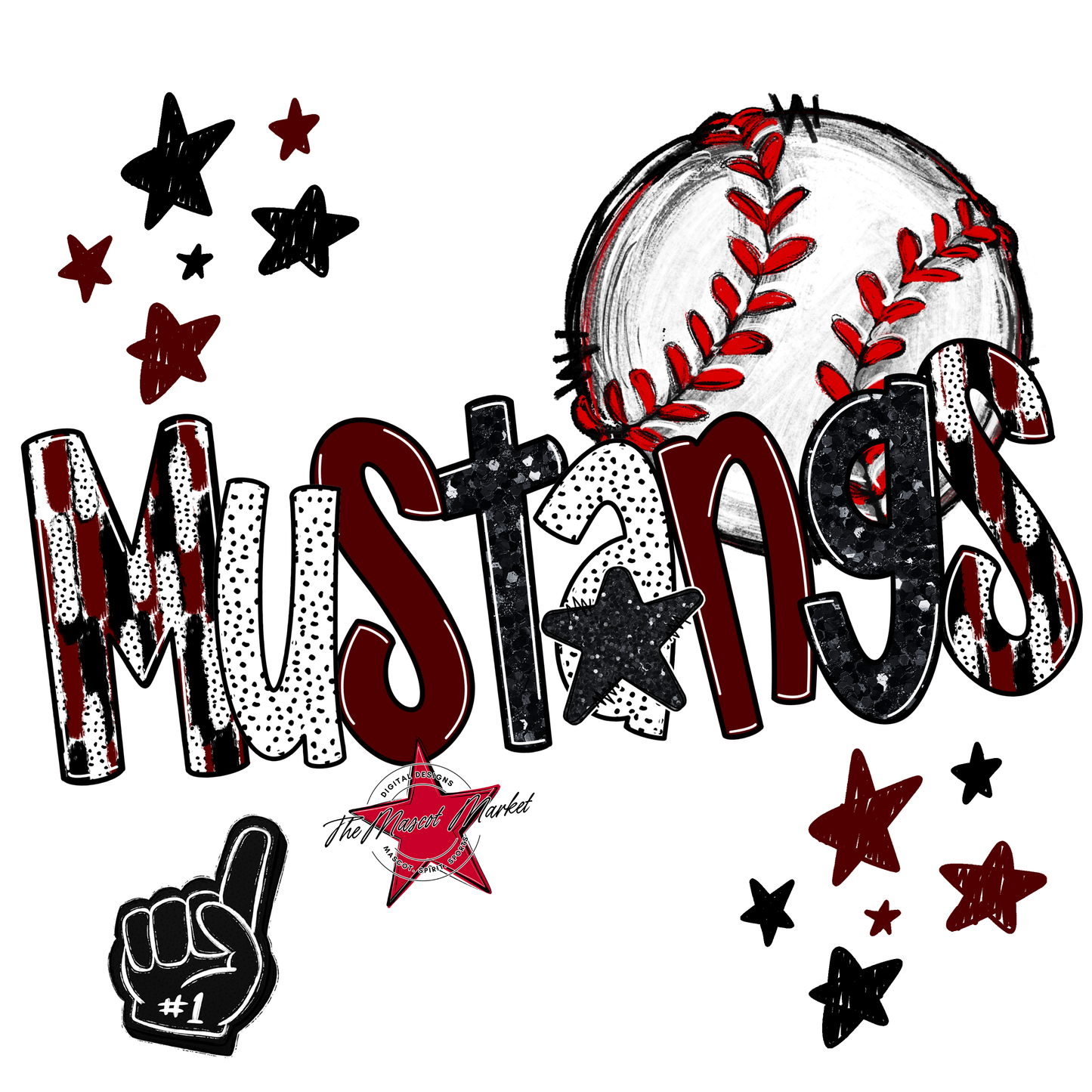 Mustangs Baseball Scrape-Maroon