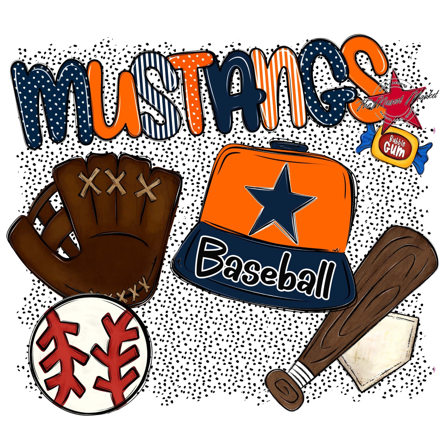 Mustangs Baseball Spirit-Navy & Orange