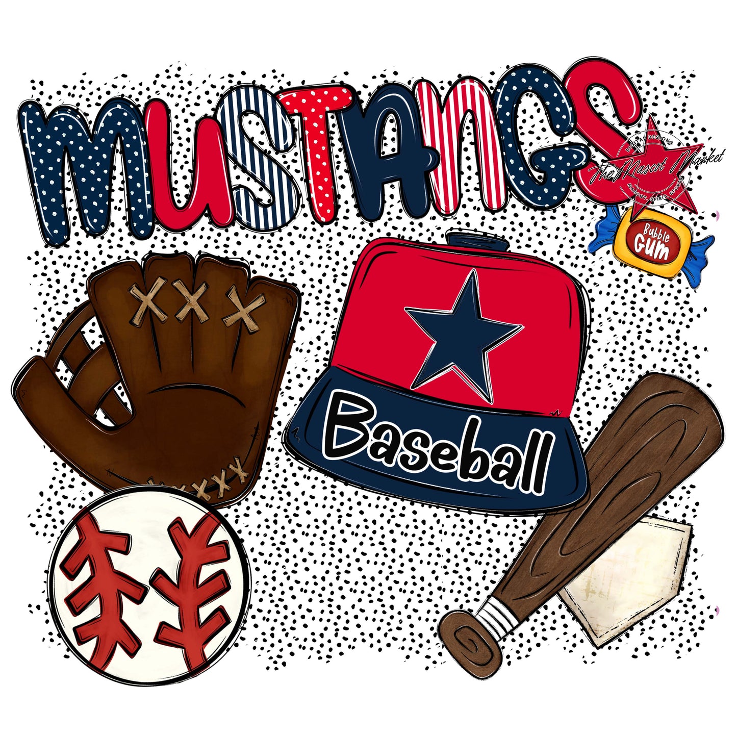 Mustangs Baseball Spirit-Navy & Red