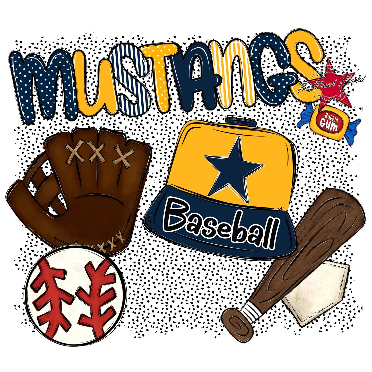 Mustangs Baseball Spirit-Navy & Yellow