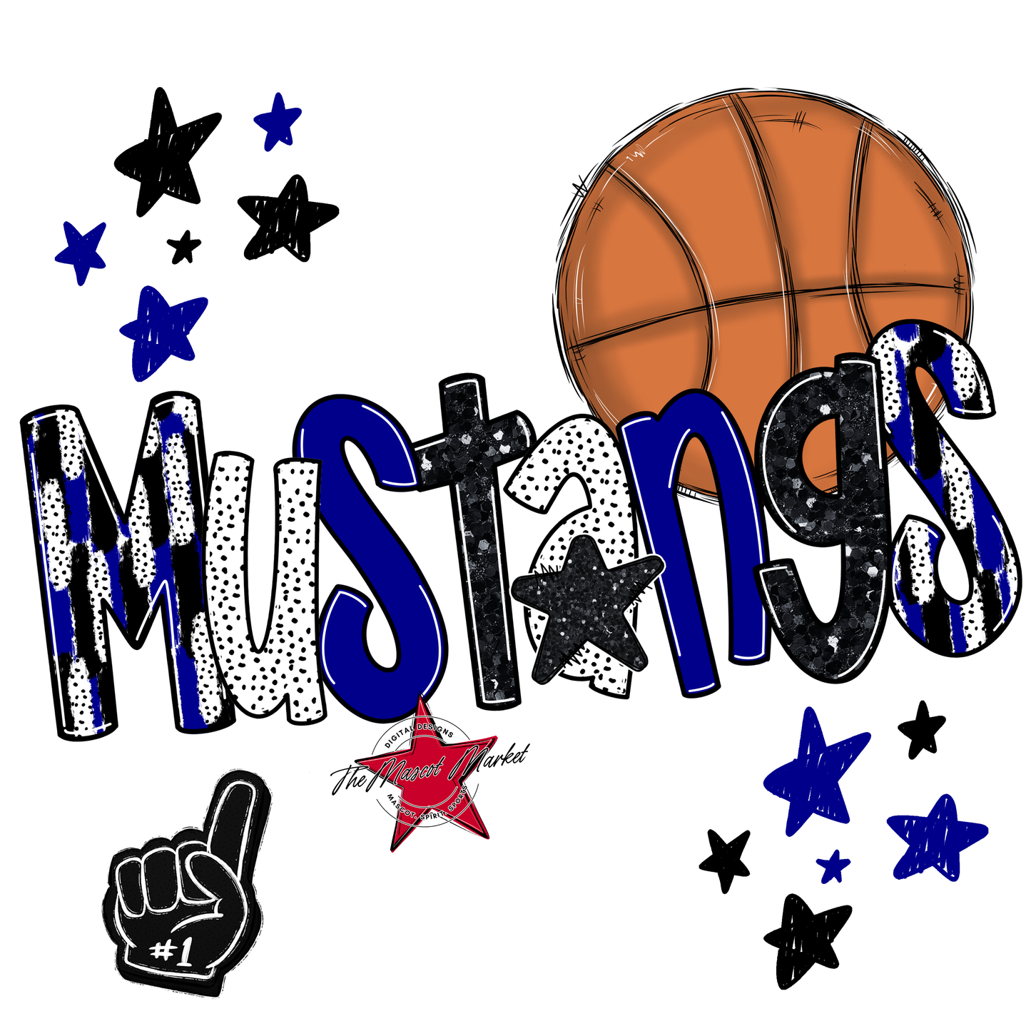 Mustangs Basketball Scrape-Blue