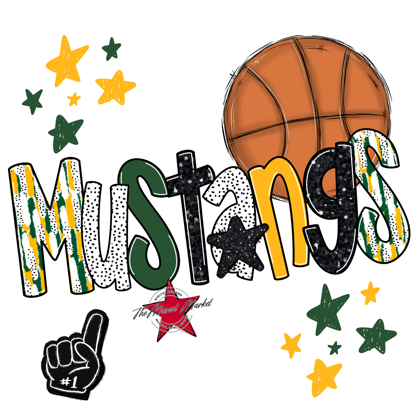 Mustangs Basketball Scrape-Green-Yellow