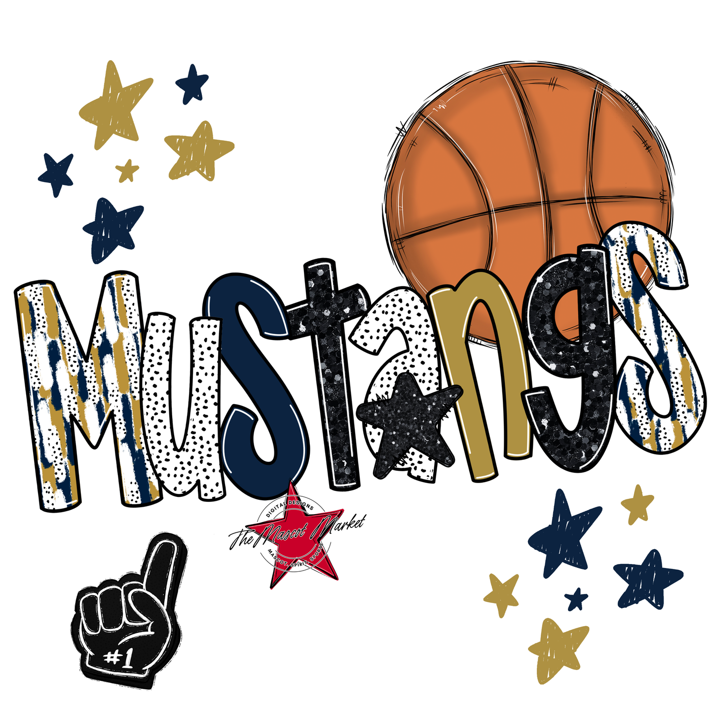 Mustangs Basketball Scrape-Navy-Gold