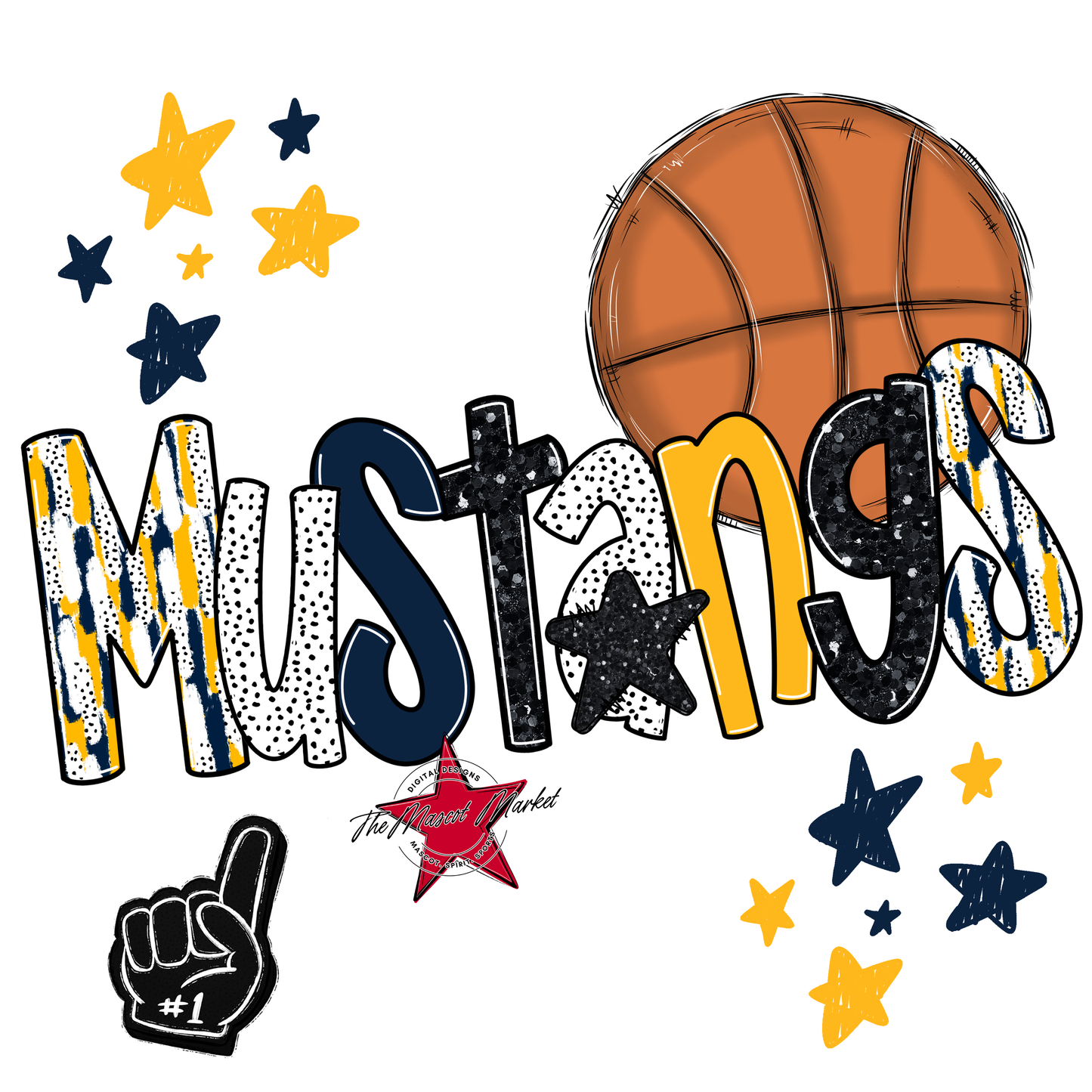 Mustangs Basketball Scrape-Navy-Yellow