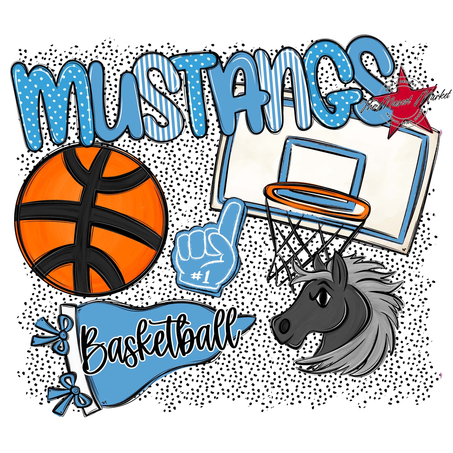 Mustangs Basketball Spirit-Carolina Blue