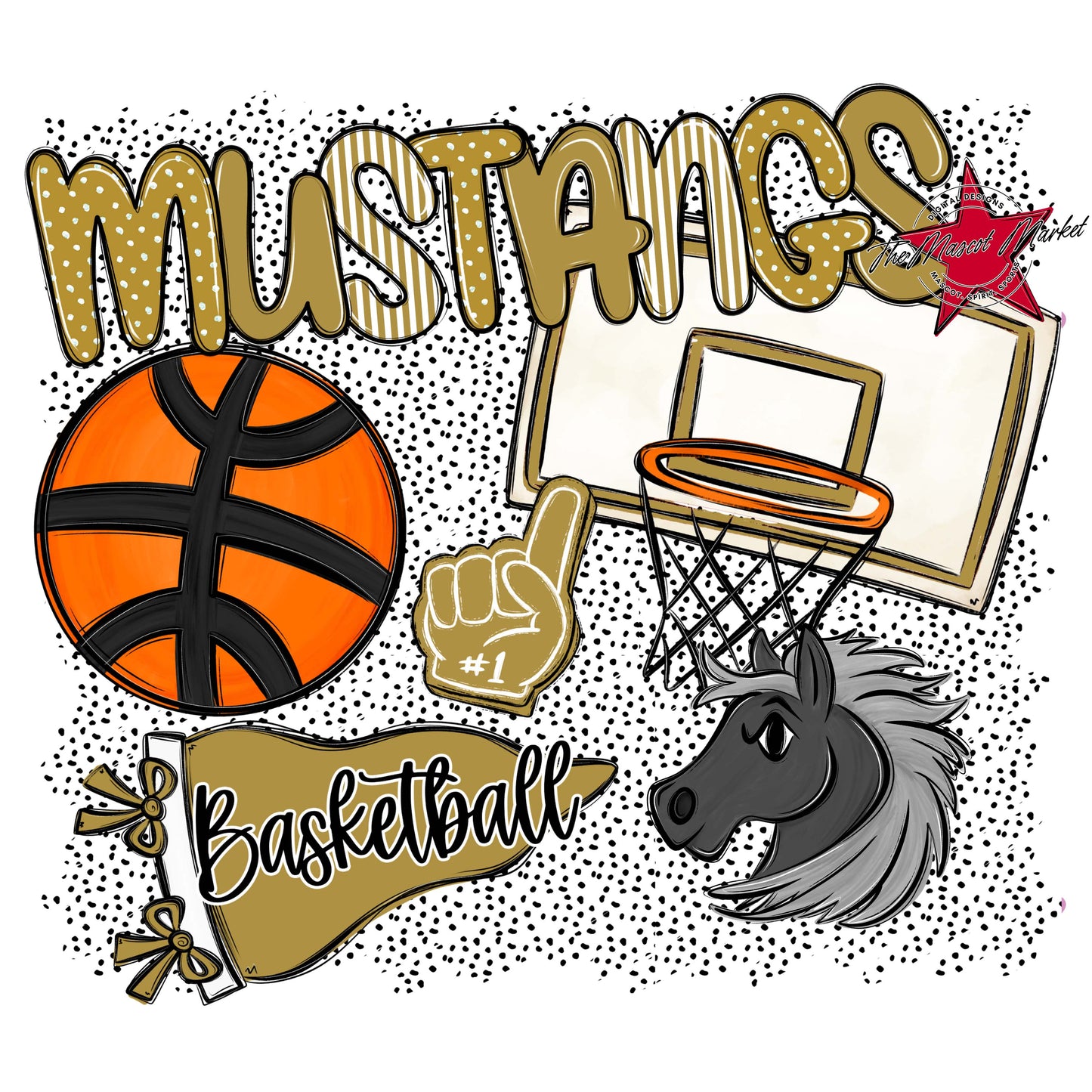 Mustangs Basketball Spirit-Gold